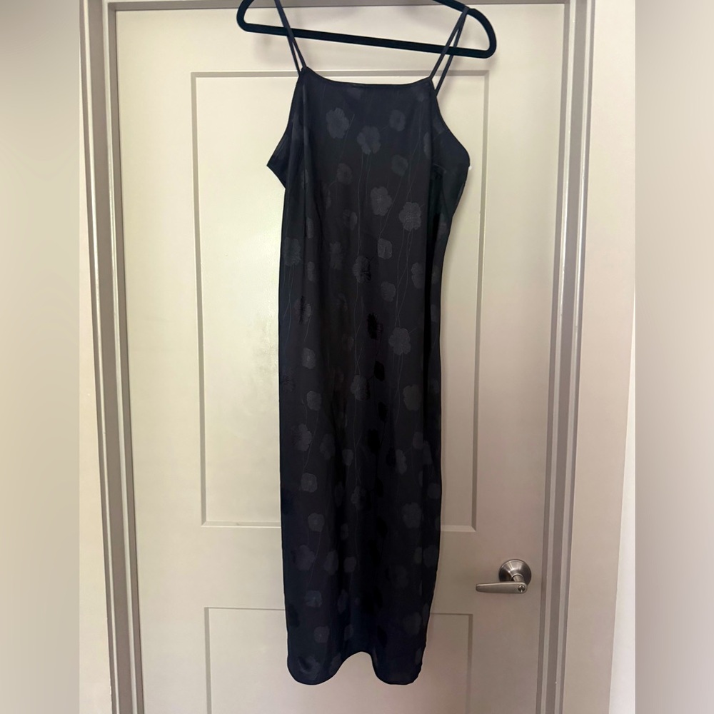 Black floral satin midi dress